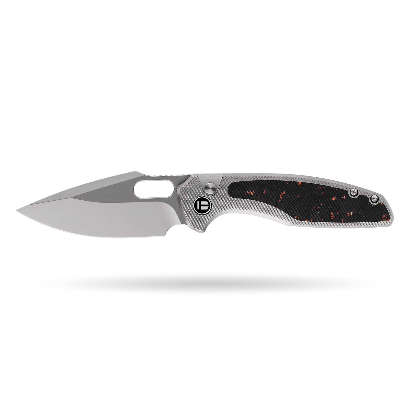 1 Tusk Blade × Boone Forge "Ember" Titanium & Lava Carbon Fiber Button Lock Knife (3.38" M390 Blade) - Image 1