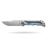 Tusk Blade × Boone Forge "Mirage" Titanium & Blue Accent Liner Lock Knife (3.74" M390 Blade)