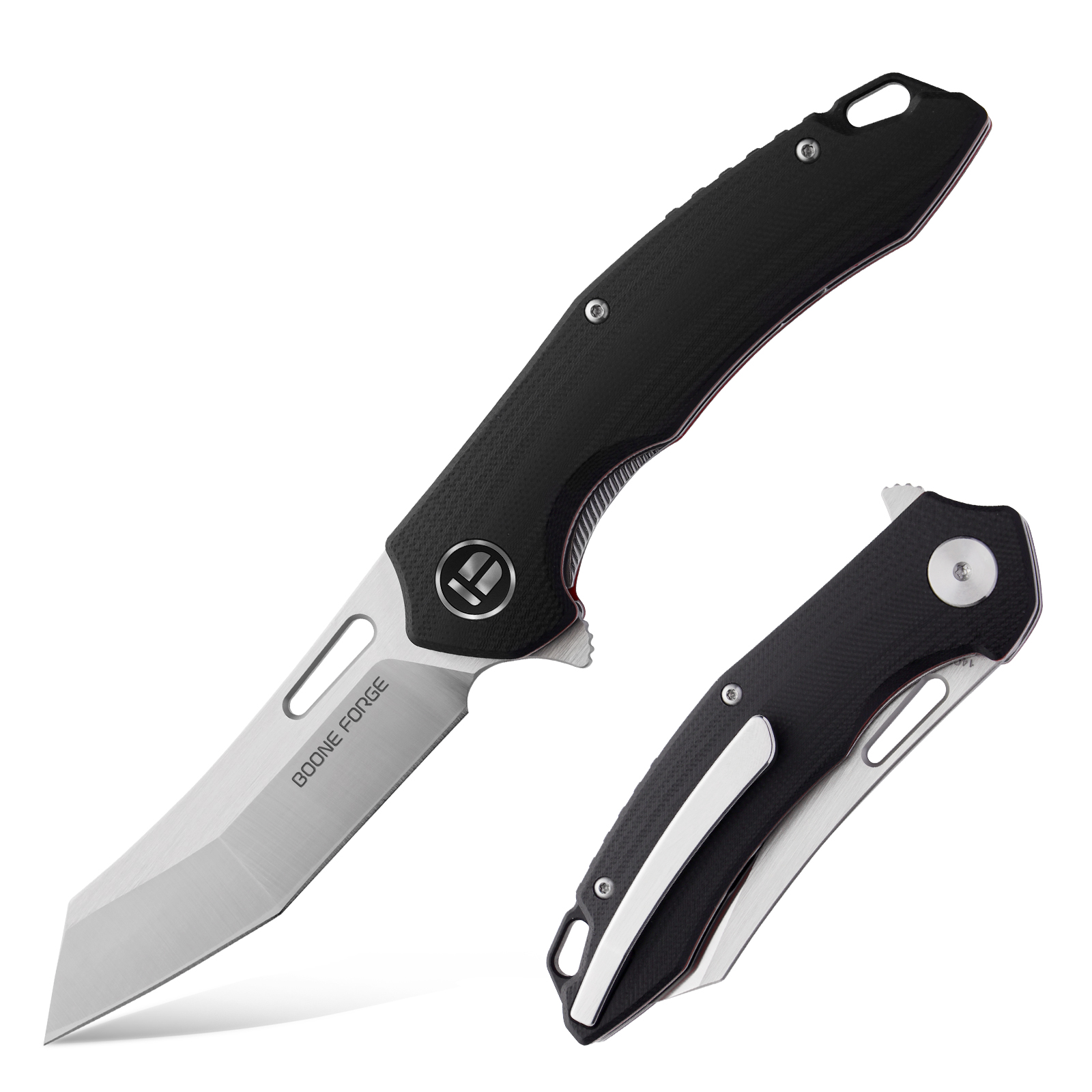 1、首图 Tusk Blade × Boone Forge "Razor" Black G10 & Sandvik 14C28N Tanto Folder (3.34" Blade) - Image 1